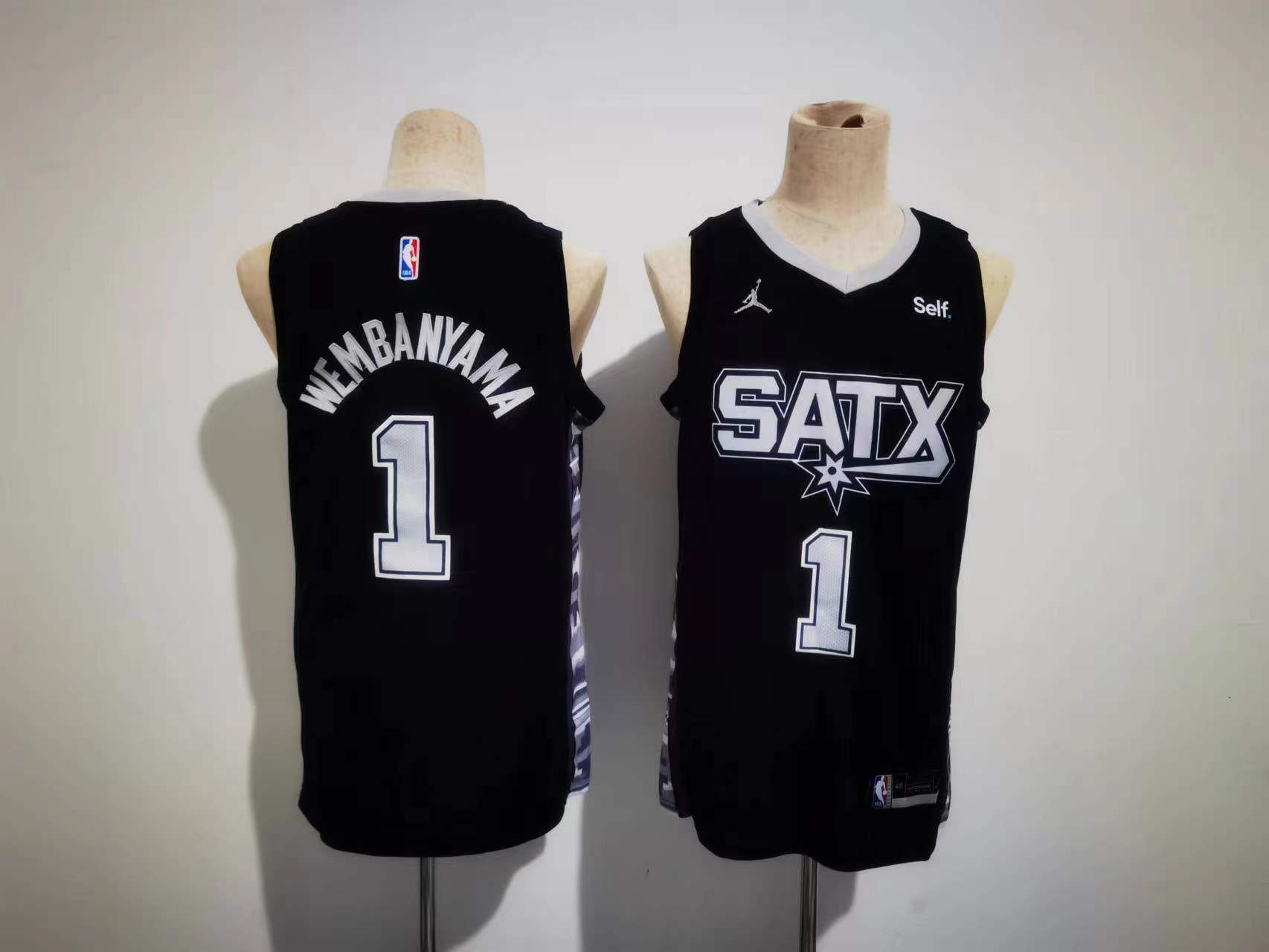 Men San Antonio Spurs 1 Wembanyama Black Game 2023 NBA Jersey